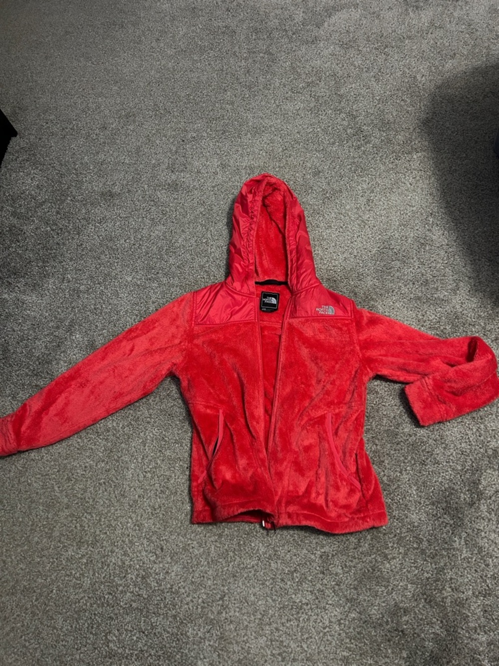 The North Face Red Hooded Fleece Jacket with Zip